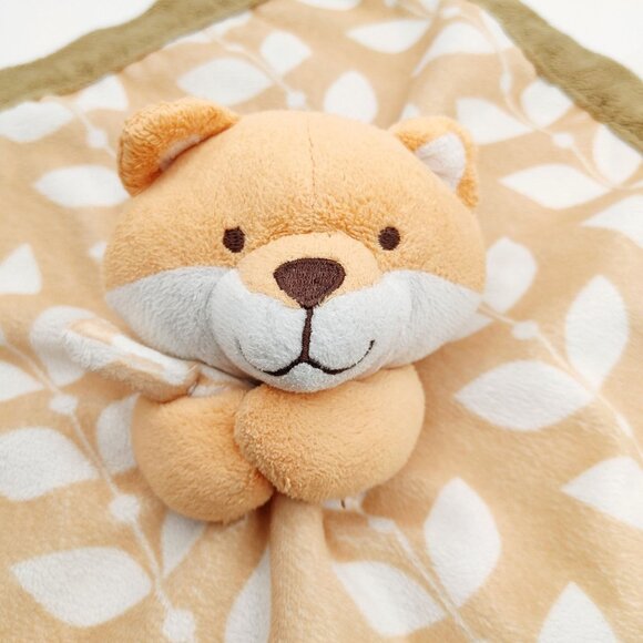 Carter's Plush Fox Lovey Security Baby Blanket Orange Brown Tan White Leaves - Picture 2 of 6